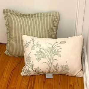 2 laura ashley throw pillows green floral and stripes
